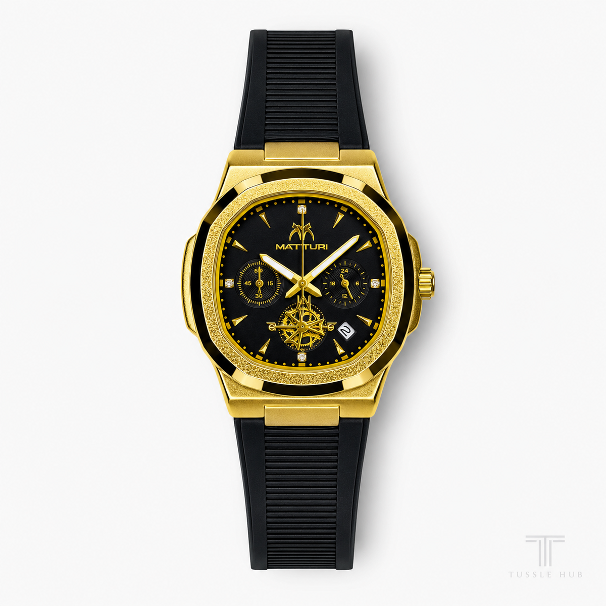 Matturi Black Gold Silicone Chronograph Watch