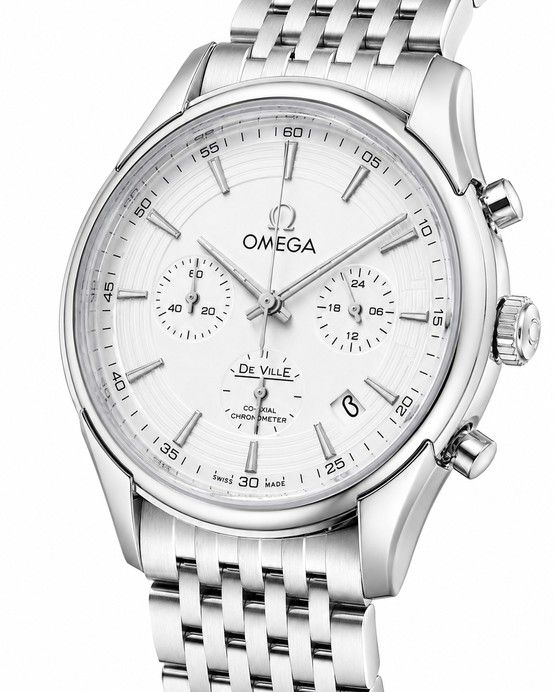 Omega De Ville Silver White Chronograph Watch
