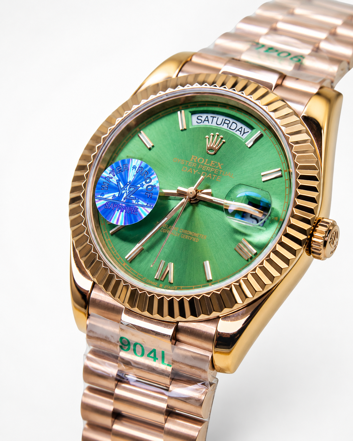 Day Date Rose Gold Emerald Dial Automatic Super Clone Watch