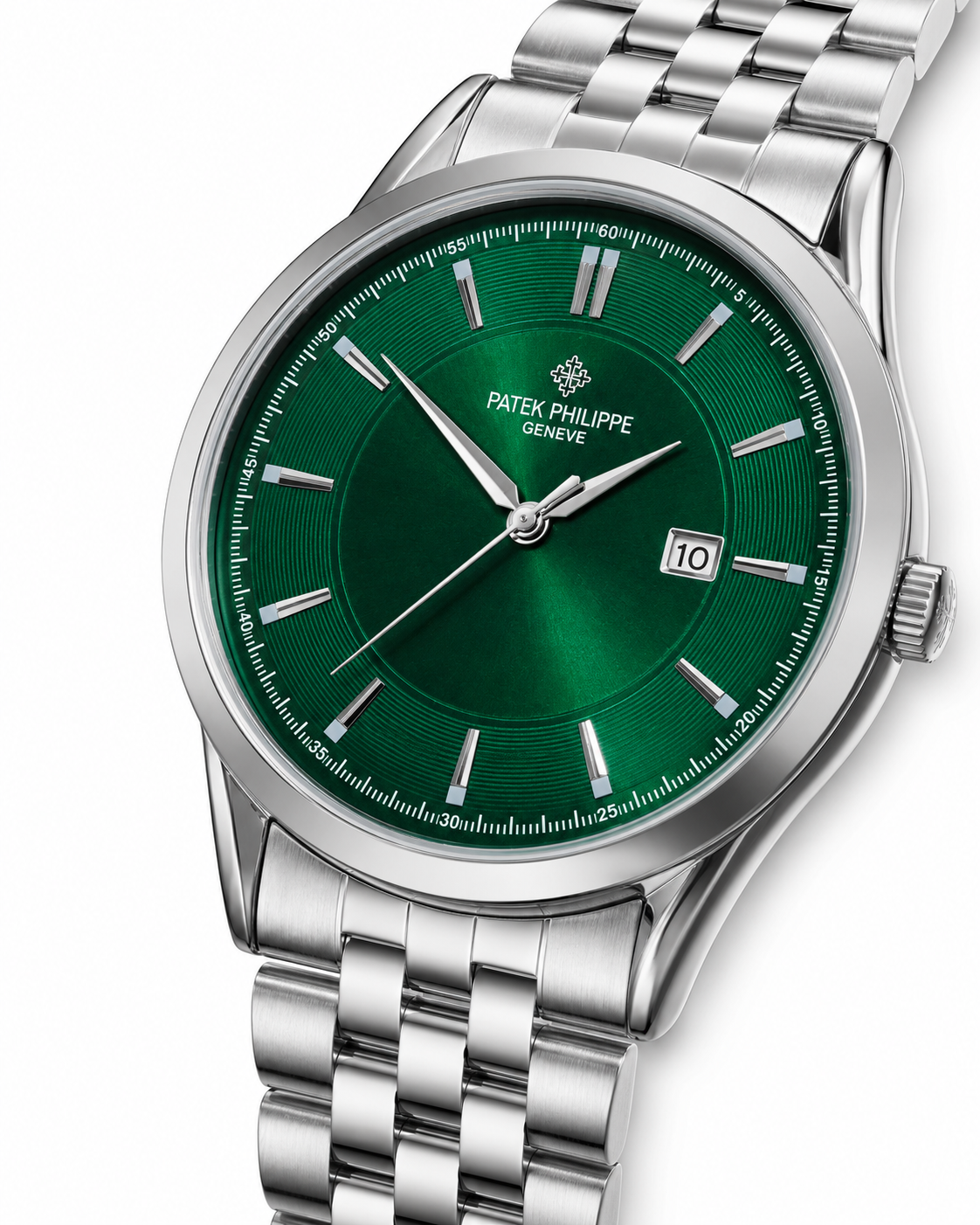 Silver Emerald Round Smooth PP Watch