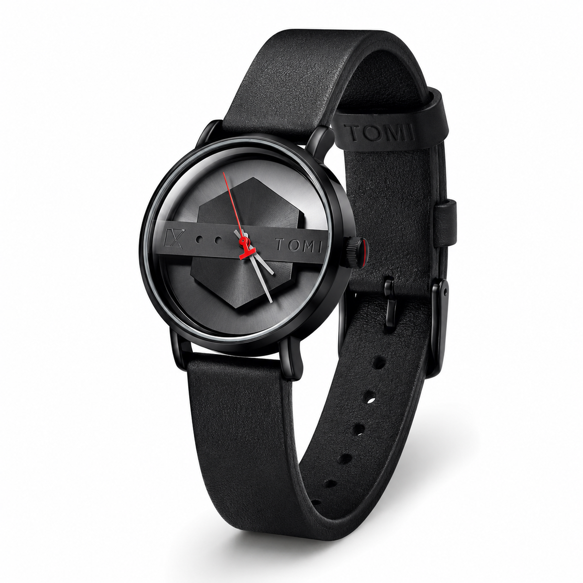 Tomi All Black Hexa Dial Watch