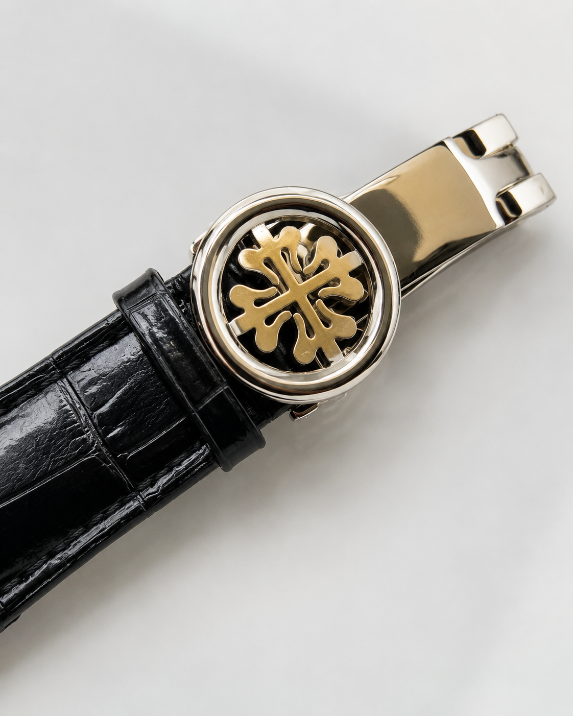 Black Leather Silver Black Dial Nautilus Watch