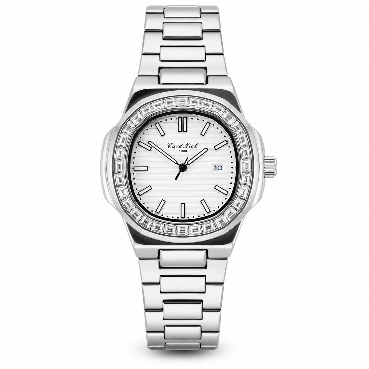 Card Nick Nautilus Silver White Gem Stone Watch