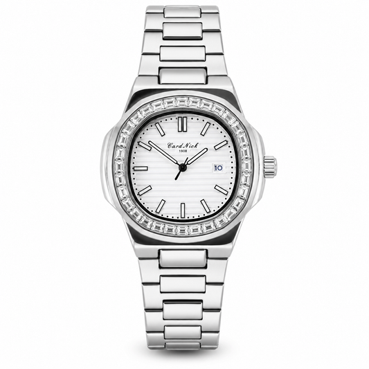 Card Nick Nautilus Silver White Gem Stone Watch