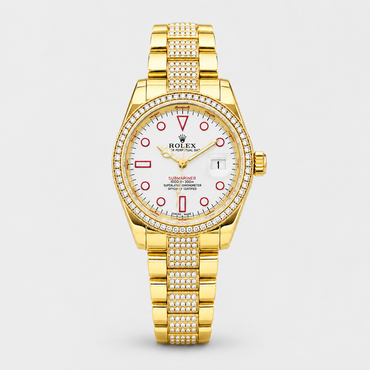 Gold White Iced Date just Watch