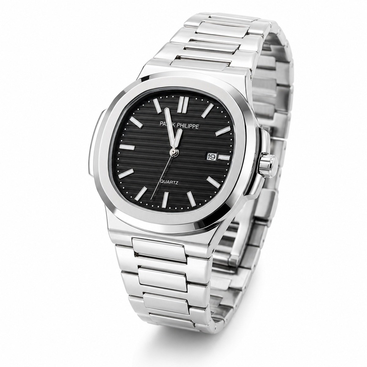Silver Black Nautilus Premium Watch