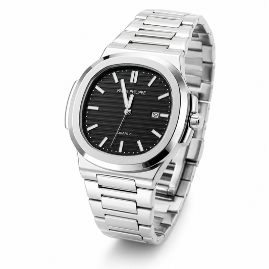 Silver Black Nautilus Premium Watch