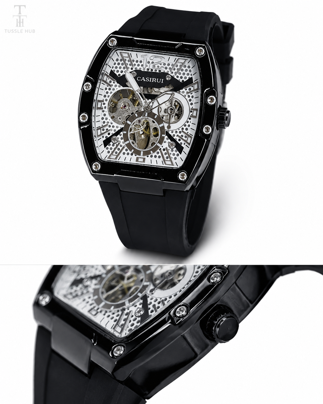 Black Automatic Skeleton RM Dial Watch