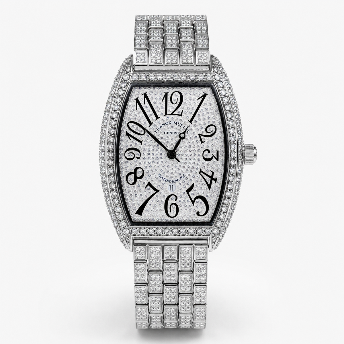 Silver Iced Out Frank Muller Chain Strapped