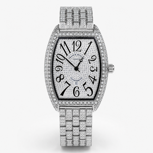 Silver Iced Out Frank Muller Chain Strapped