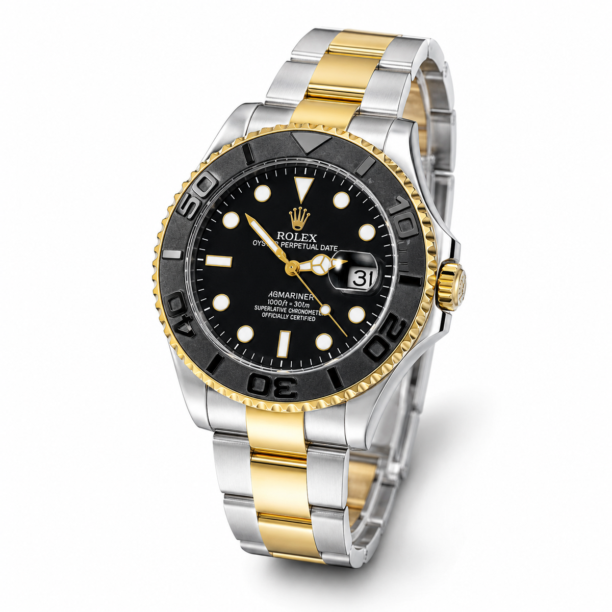 Two Tone Black Chain Yatchmaster Watch