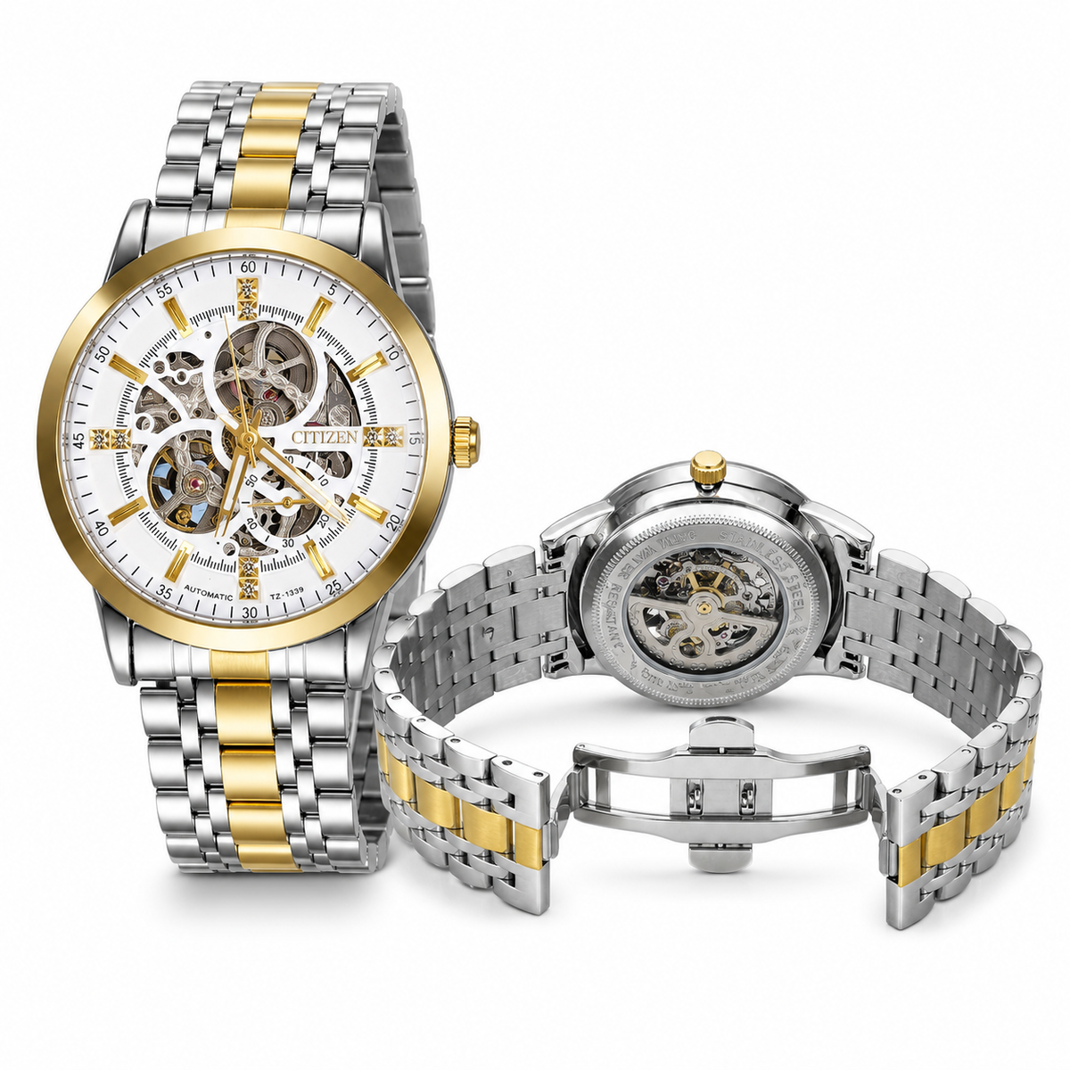 Two Tone White Citizen Skeleton Automatic Watch