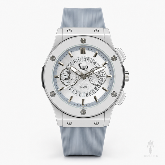 Minimal Ash Grey Hologram Leather Branded Watch