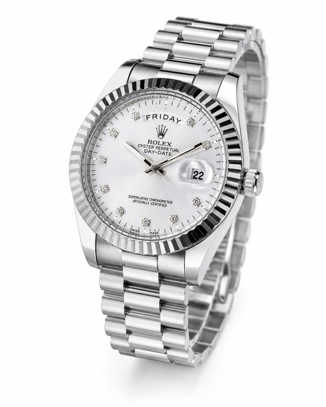 Premium Day Date Rolex Silver White Dial Watch