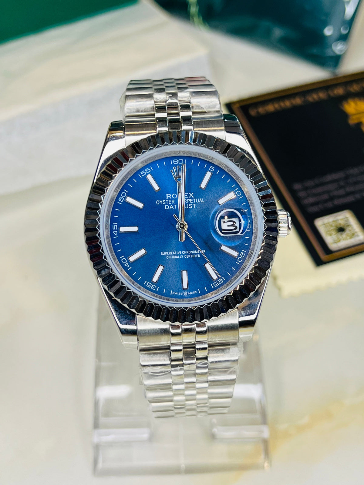 Date Just Silver Blue Dial Quartz Master Clone Watch