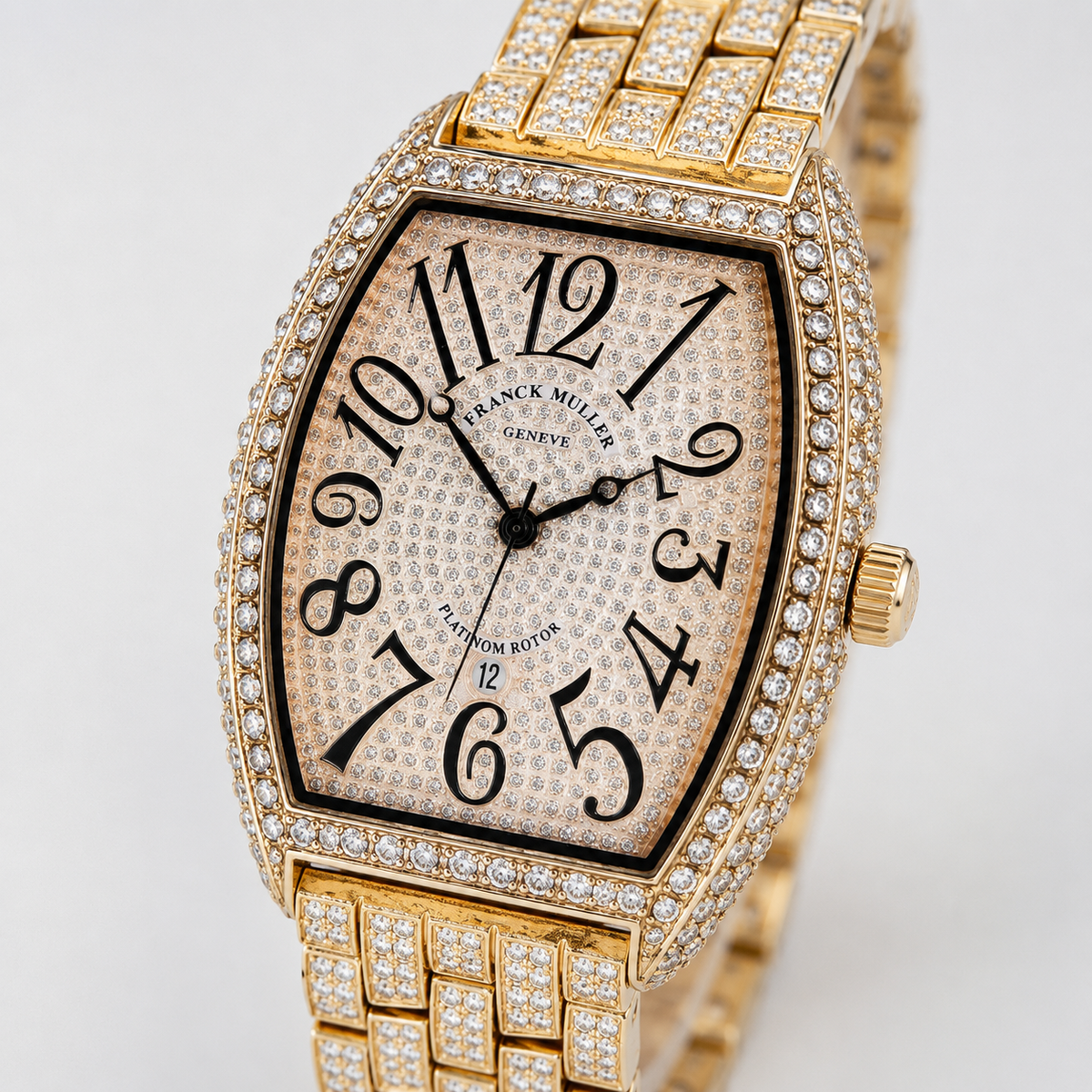 Rose Gold Iced Out Frank Muller Chain Strapped