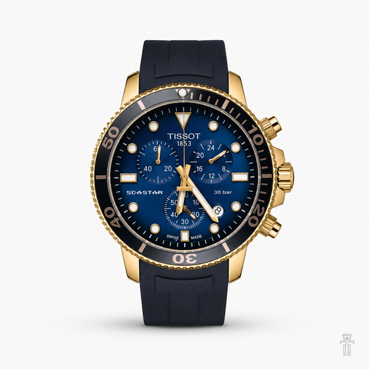 Black Rose Gold Sapphire Tissot Sea Star Chronograph Watch