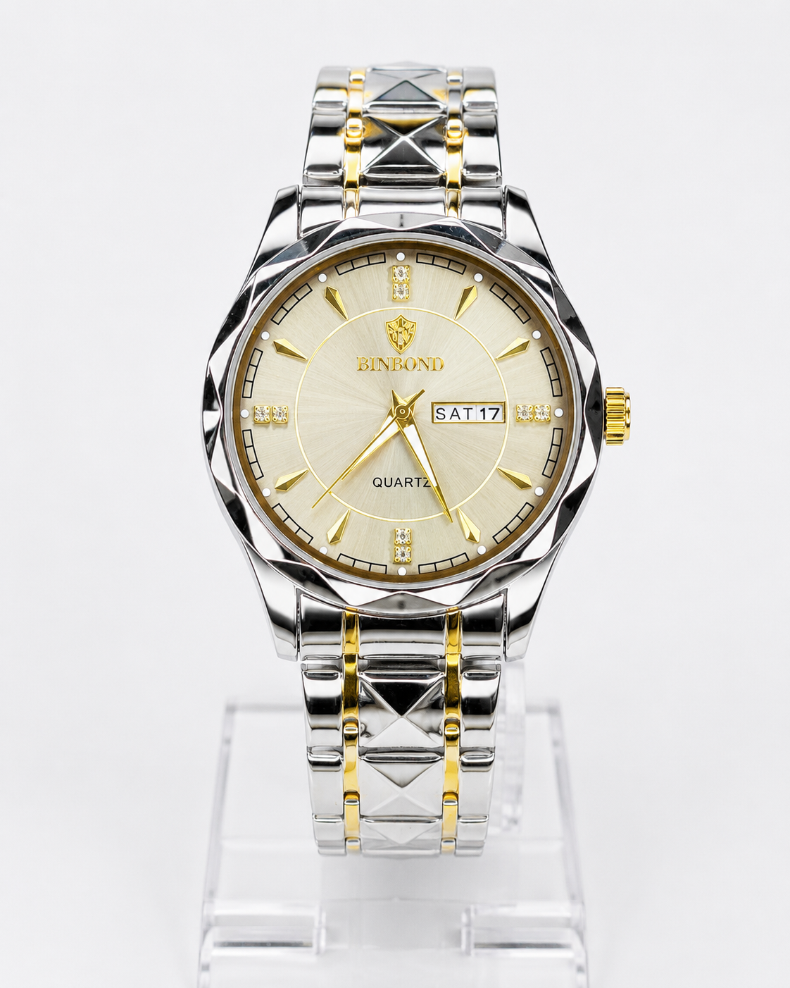 Two Tone Binbond Silver Prism Dial Watch
