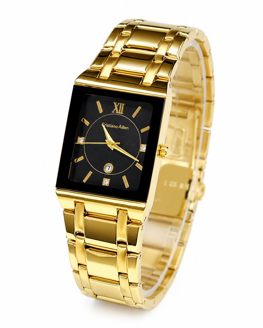 Cristiano Aillen Gold Black Square Watch