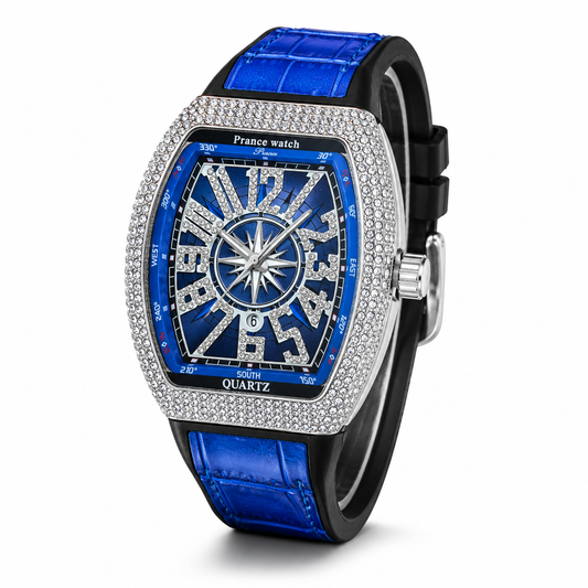 Blue Silver Iced Frank Muller Watch