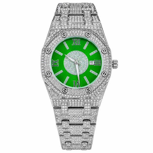 Silver Emerald AP Iced Out Watch