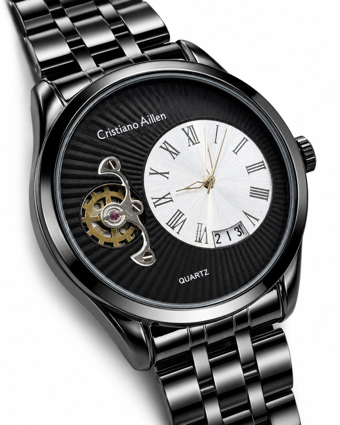 All Black Cristiano Aillen Spiral Gear Dial Watch