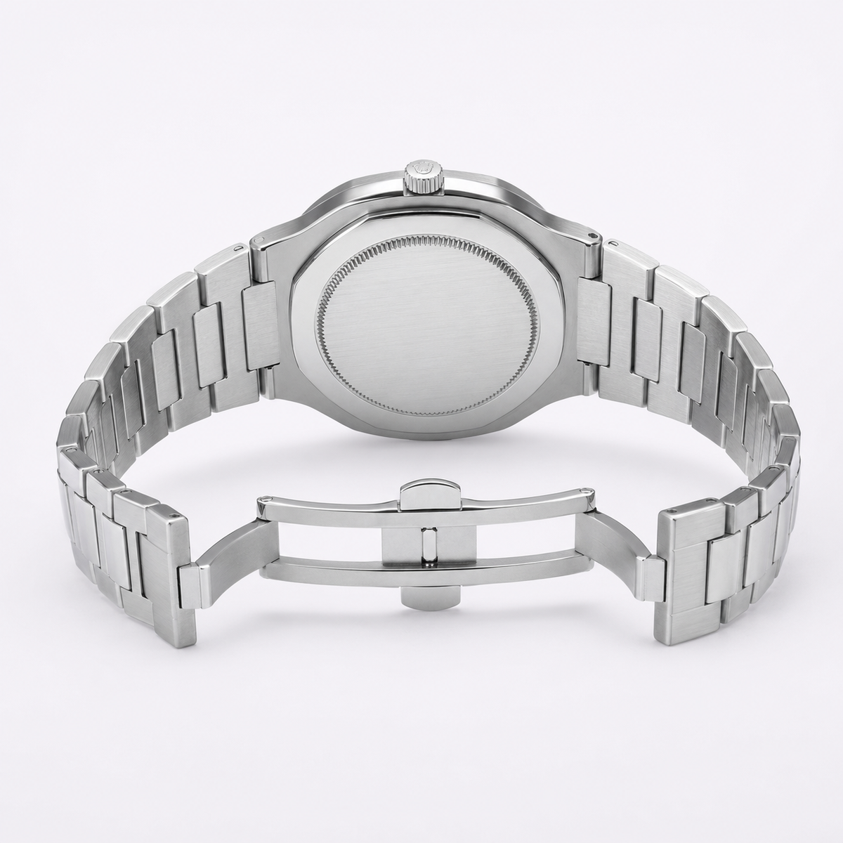 Silver Nautilus Black Dial Watch