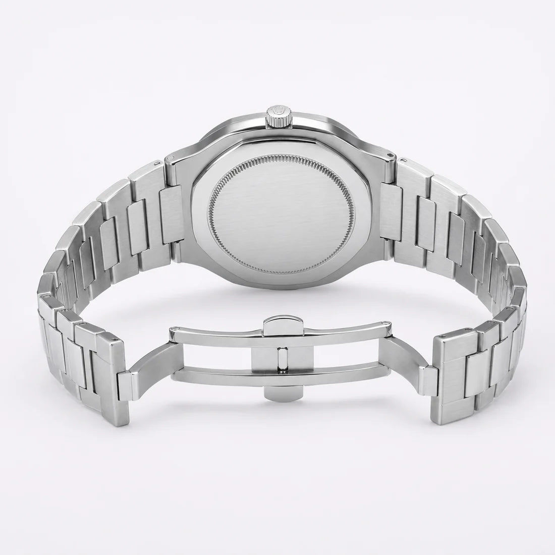 Silver Nautilus Black Dial Watch