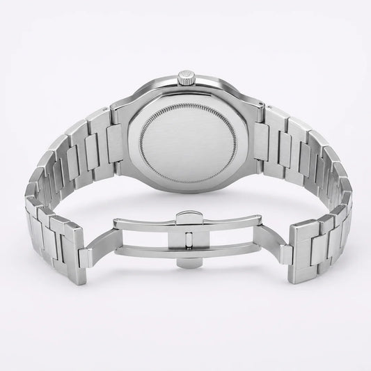 Silver Nautilus Black Dial Watch
