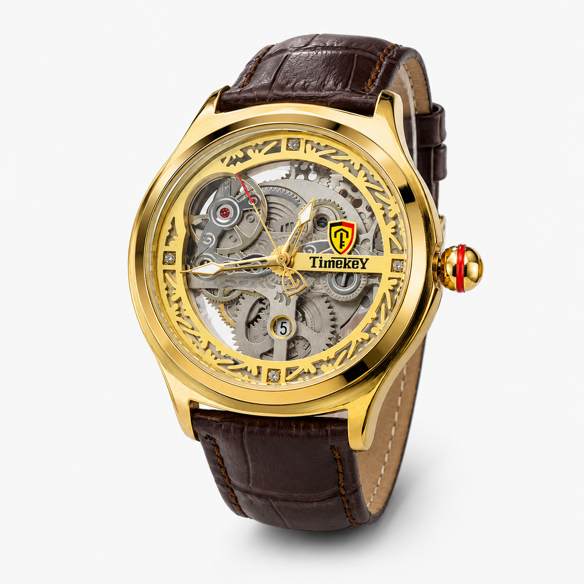 Timekey Brown Strap Ballon Skeleton Dial Watch