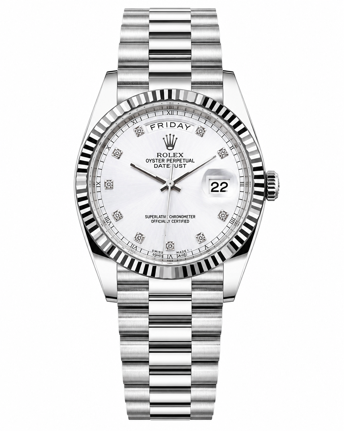 Premium Day Date Rolex Silver White Dial Watch