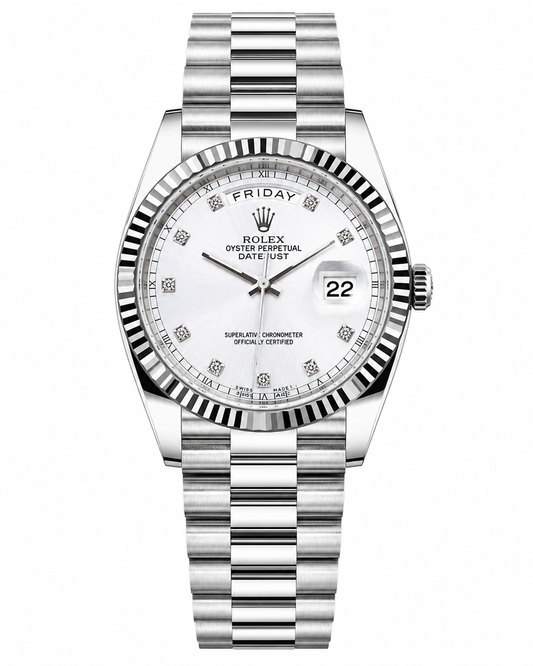 Premium Day Date Rolex Silver White Dial Watch