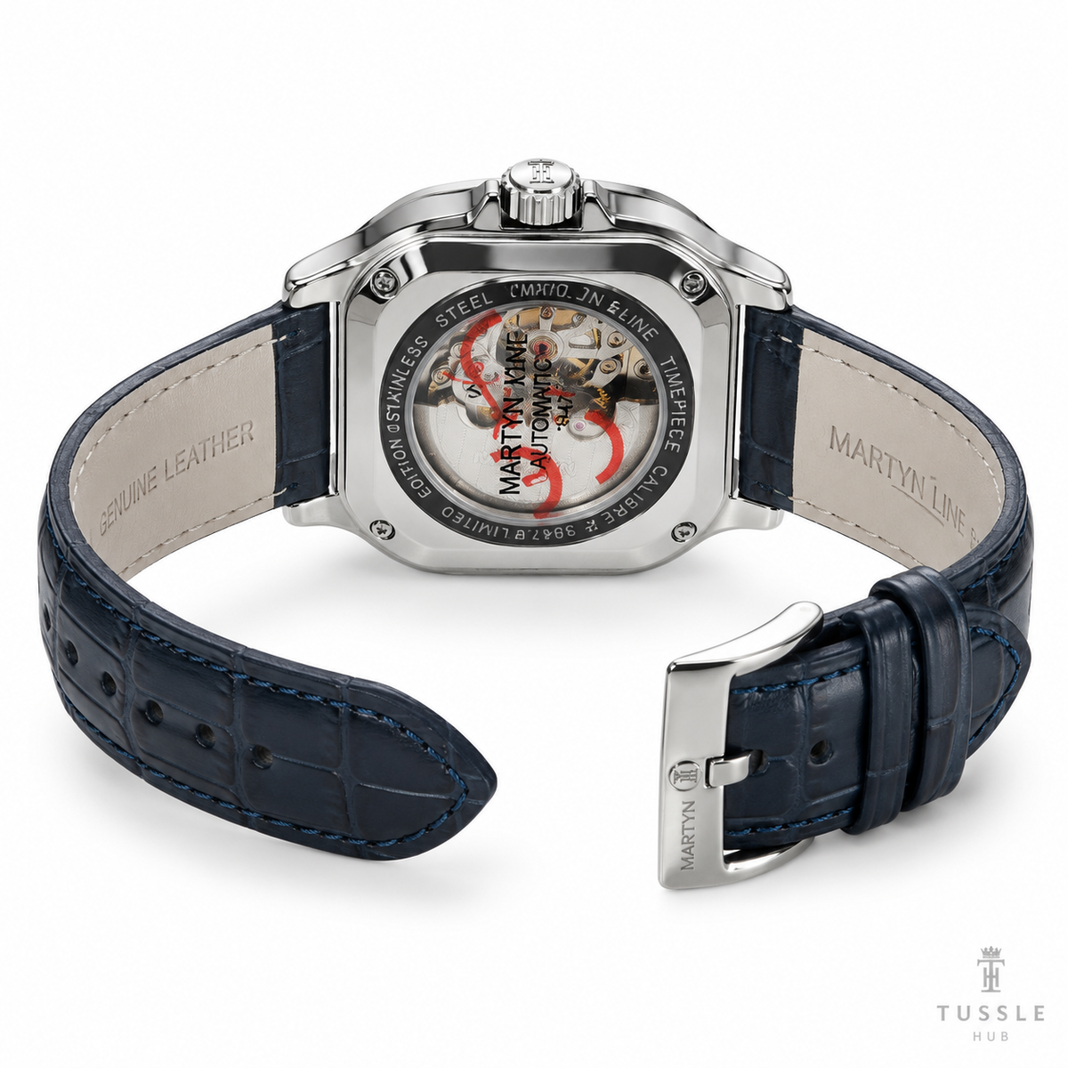 Blue Silver Tank Automatic Skeleton Watch