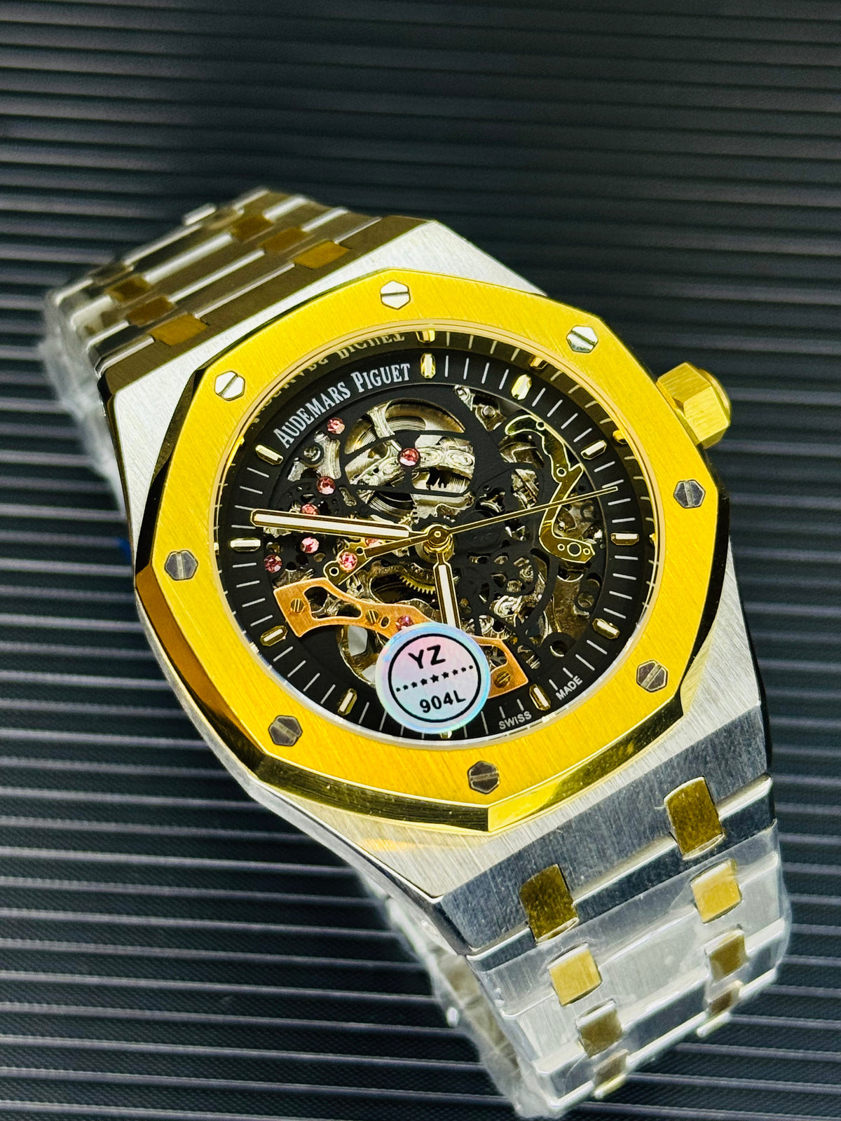 AP Two Tone Black Automatic Skeleton Dial Super Clone Watch