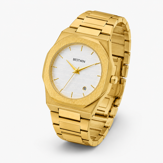 Gold White Dial Bestwin Watch