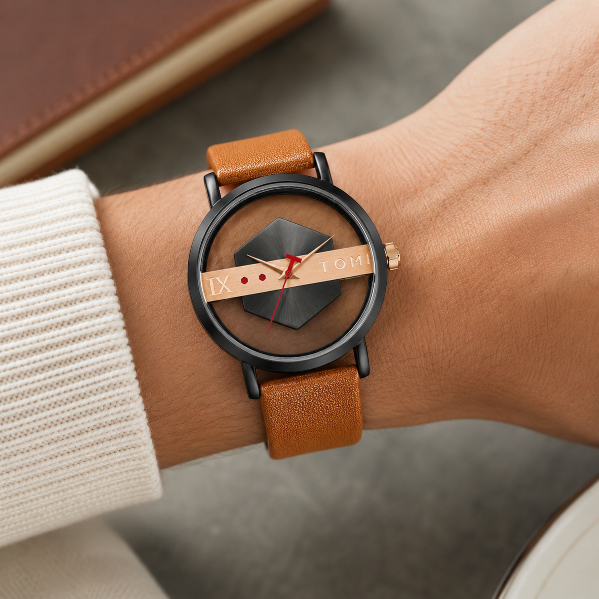 Tomi Brown Black Hexa Dial Watch