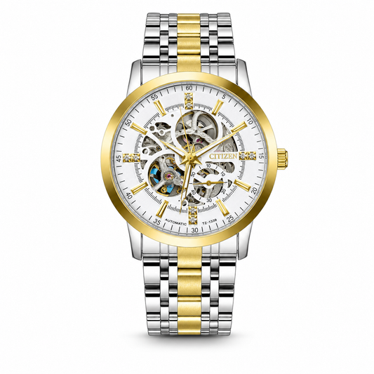 Two Tone White Citizen Skeleton Automatic Watch