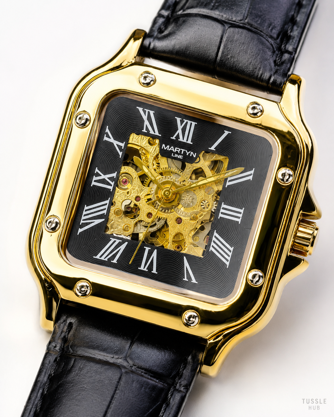 Black Gold Black Tank Automatic Skeleton Watch
