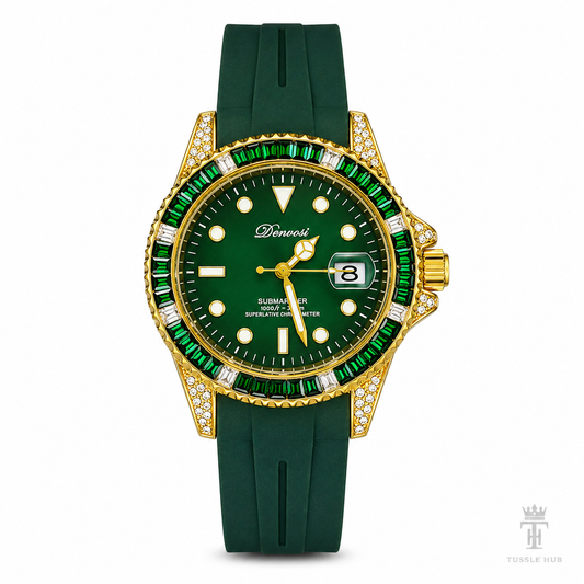 Gold Emerald Gem Stones Bezel Watch