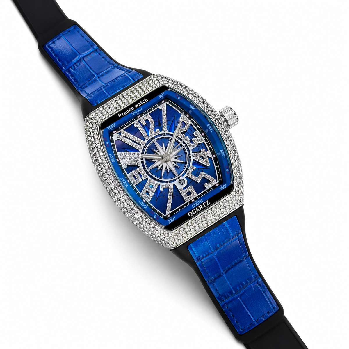 Blue Silver Iced Frank Muller Watch