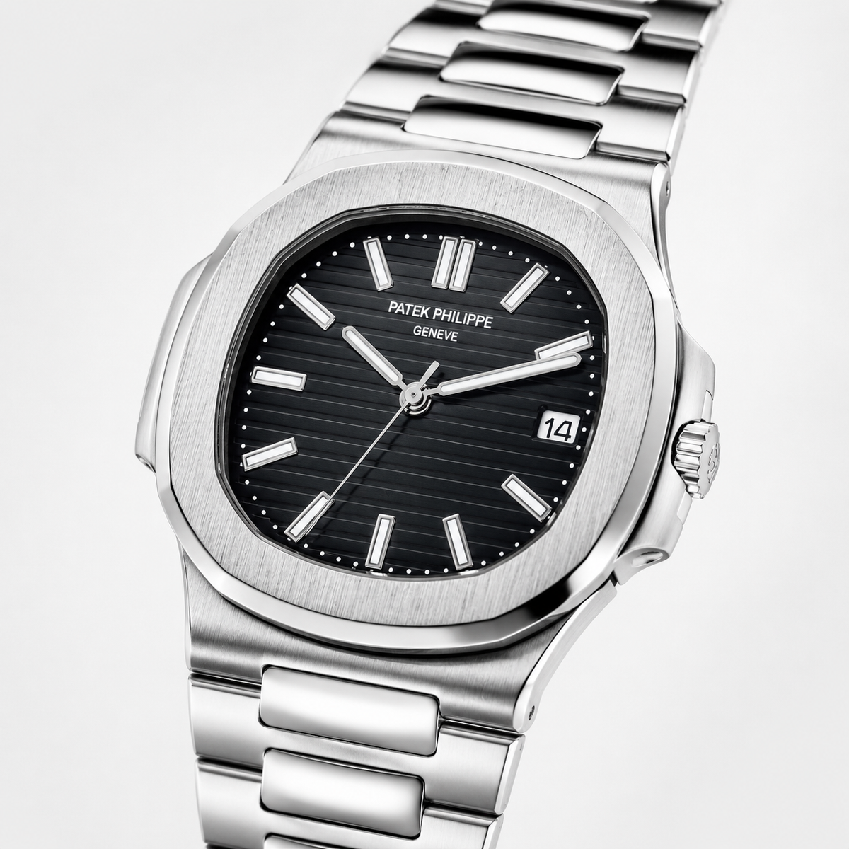 Silver Nautilus Black Dial Watch