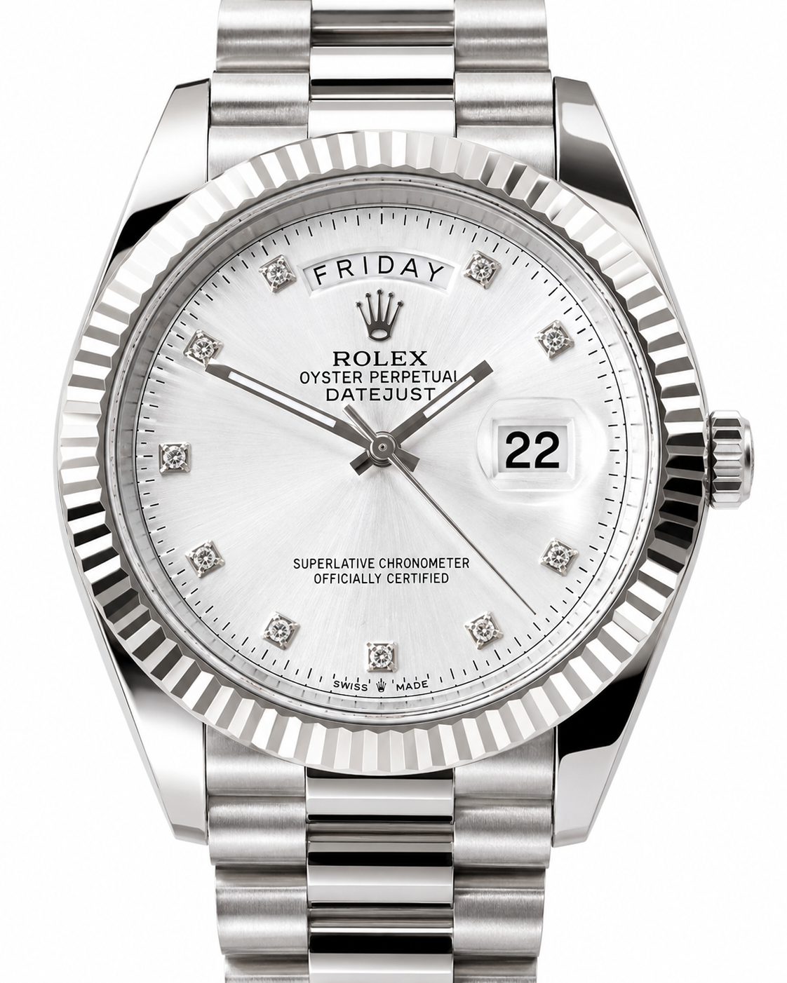 Premium Day Date Rolex Silver White Dial Watch