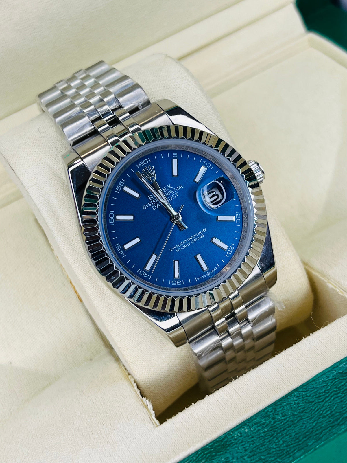 Date Just Silver Blue Dial Quartz Master Clone Watch