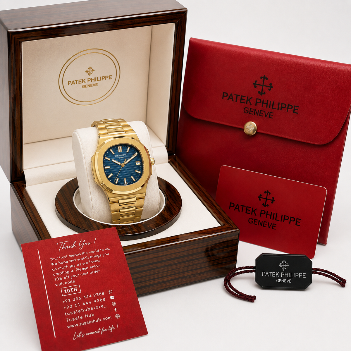 Gold Sapphire Blue Automatic Nautilus Super Clone Watch