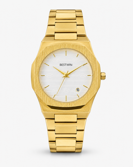 Gold White Dial Bestwin Watch