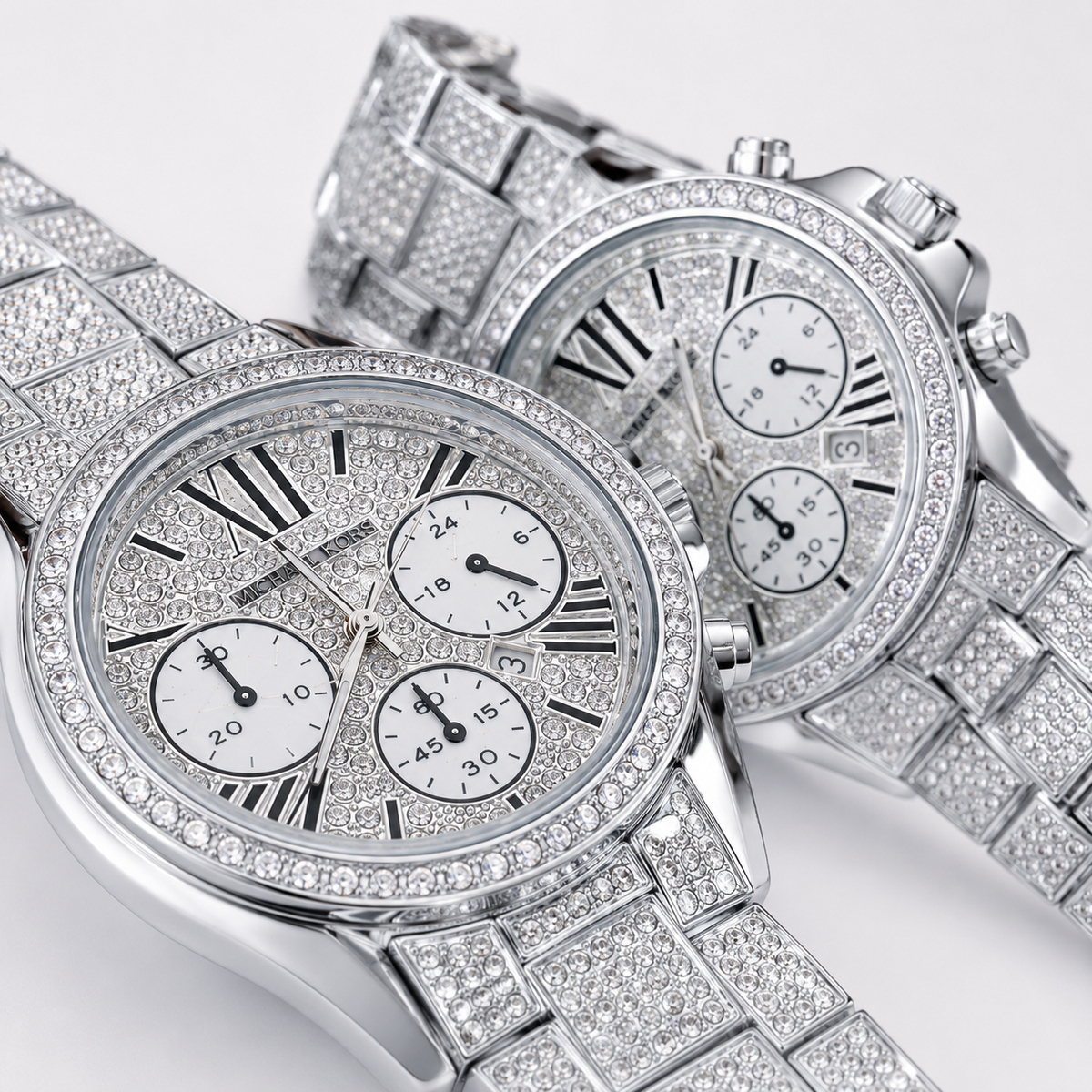 Silver Mk Iced Couple Watches