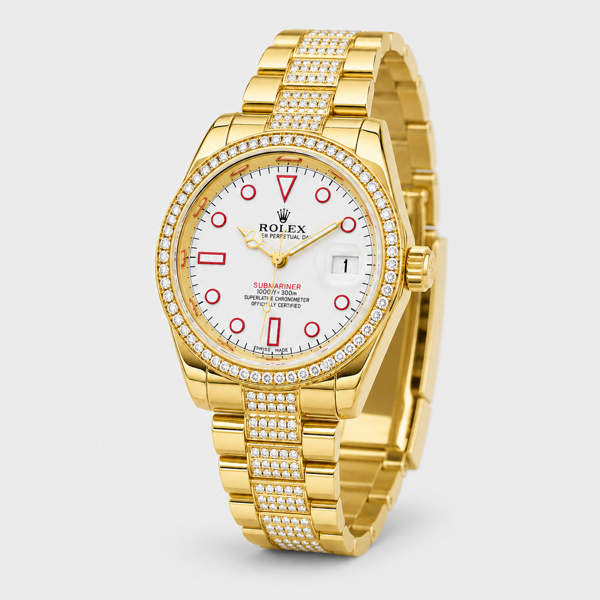 Gold White Iced Date just Watch