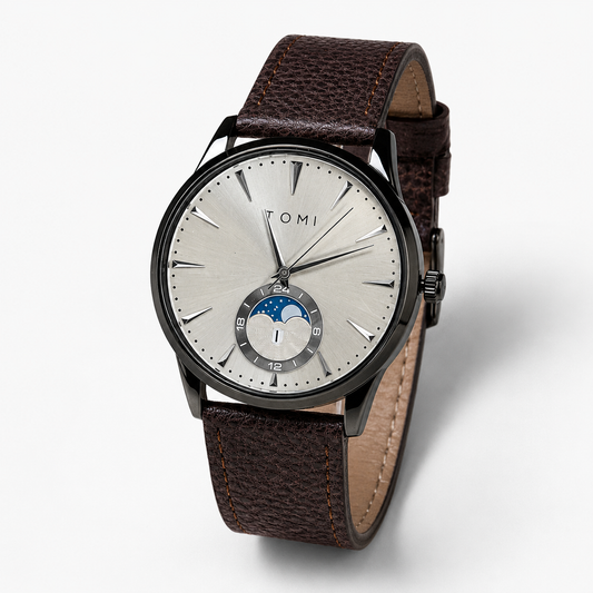 Tomi Coffee Grey Leather Magnetic Strap Watch