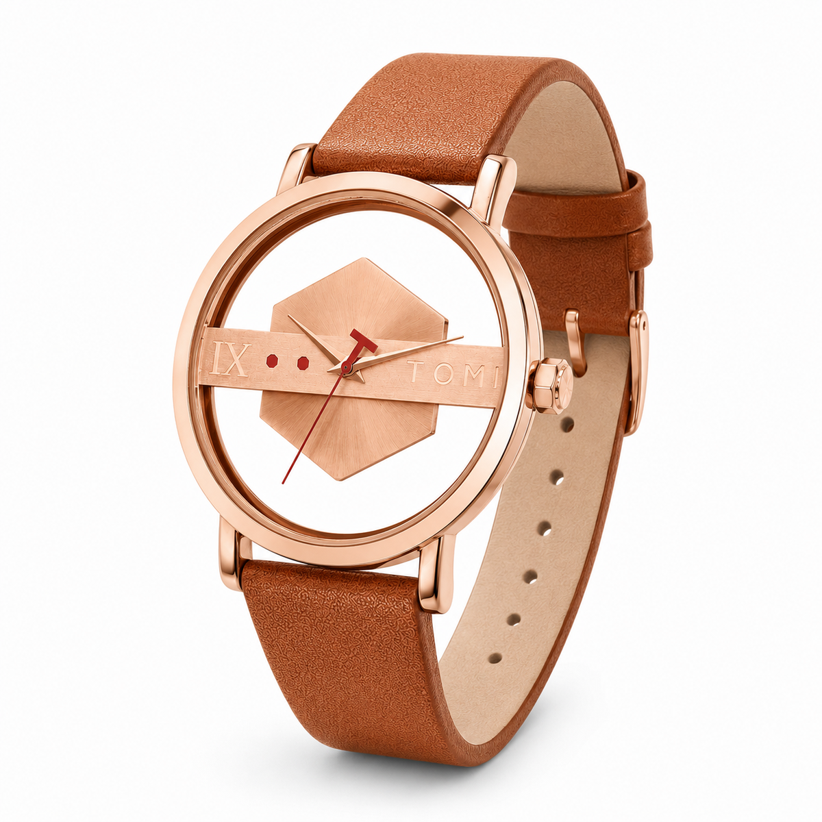 Tomi Brown Gold Hexa Dial Watch