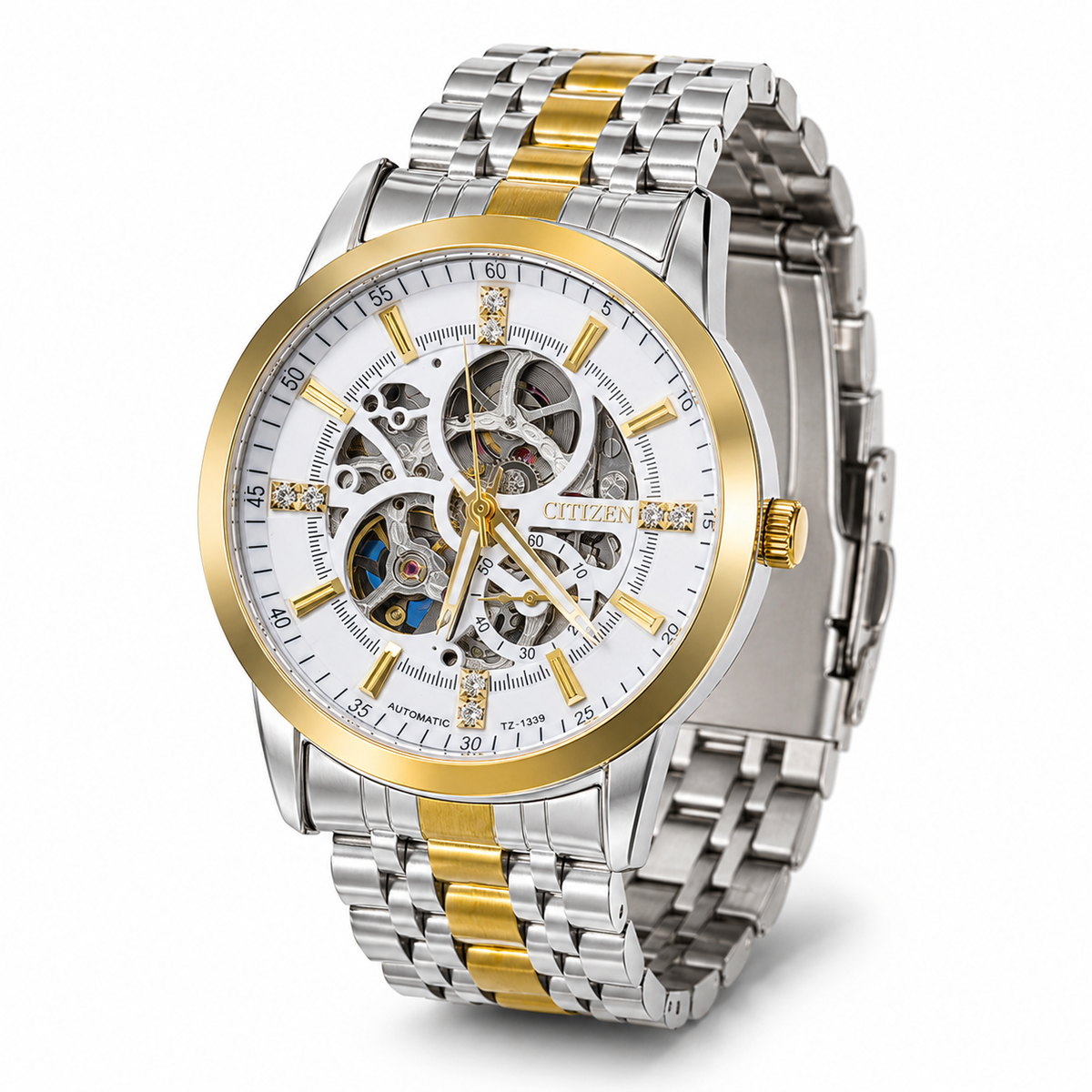 Two Tone White Citizen Skeleton Automatic Watch
